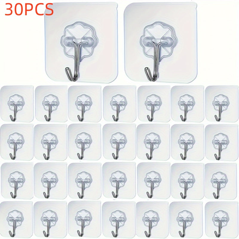 10/30 Pcs Transparent Adhesive Hooks Multi-Functional Bathroom Kitchen Wall Mount