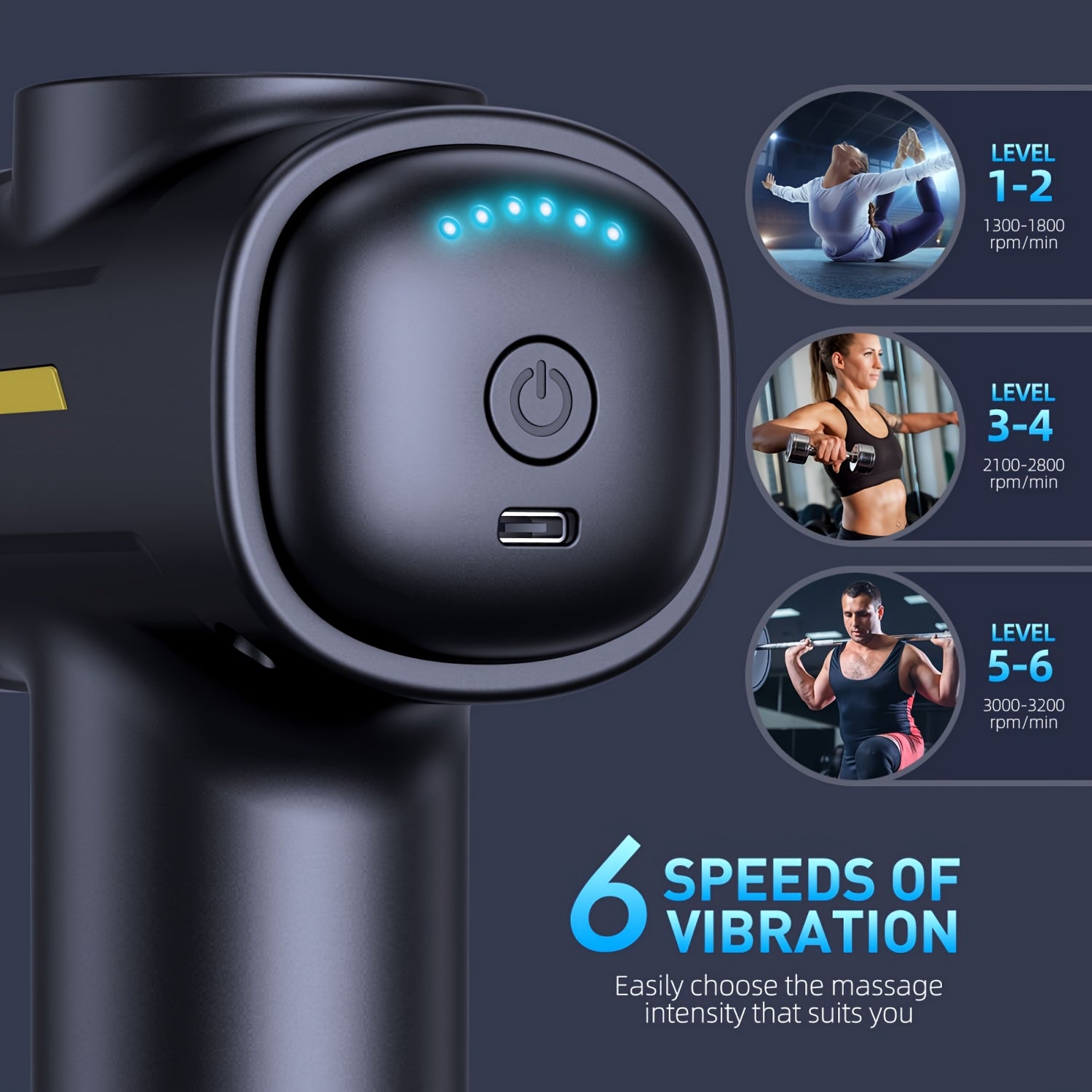 Deep Tissue Massage Gun with 8 Heads Rechargeable Handheld Electric Muscle Fascia Gun