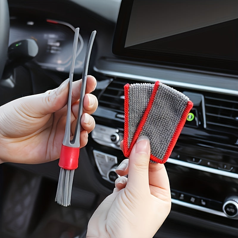 Dual-Head Soft Bristle Car Cleaning Brush Set for Vents and Dashboard