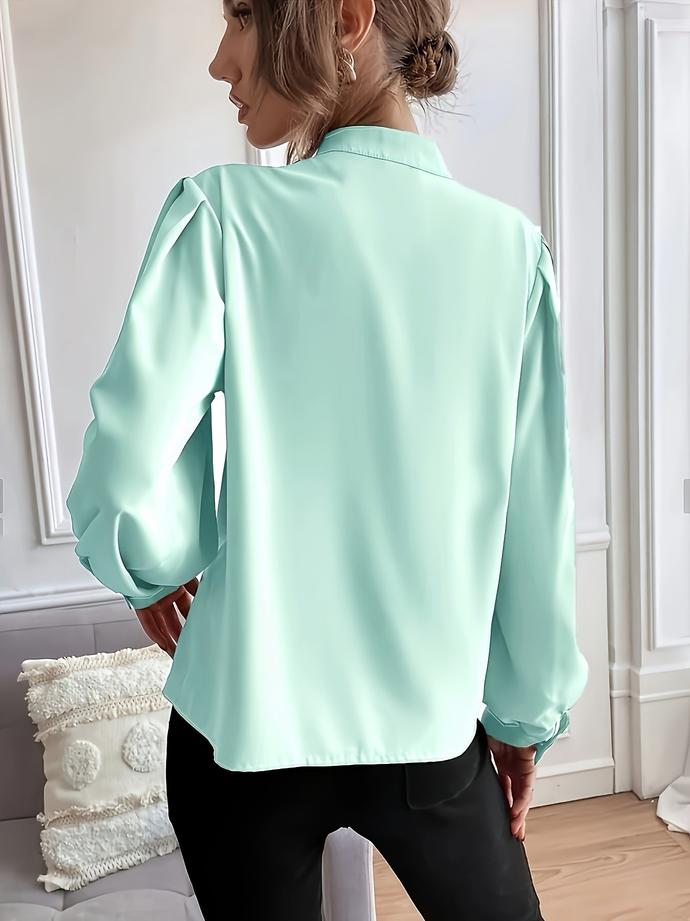 Women's Plus Size Woven Shirt Casual Short Sleeve Polyester Blue