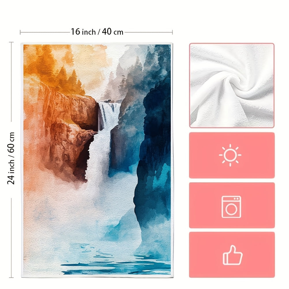 Set of 2 Ultra Soft Kitchen Towels Yellowstone Lower Falls Vibrant Design