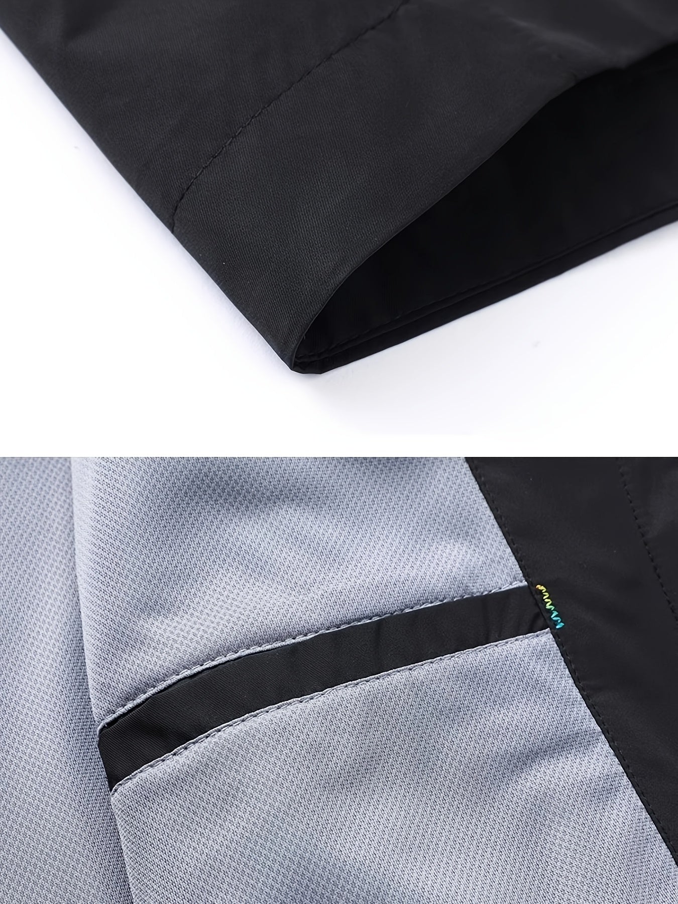 Erkaklar uchun zamonaviy qora tugmachali jakk, "FEM" yamoqi bilan, kuz va bahor davrida norasmiy va rasmiy tadbirlar uchun mukammal. Polyesterdan tayyorlangan, bitta tugmachali va uzun yengli.