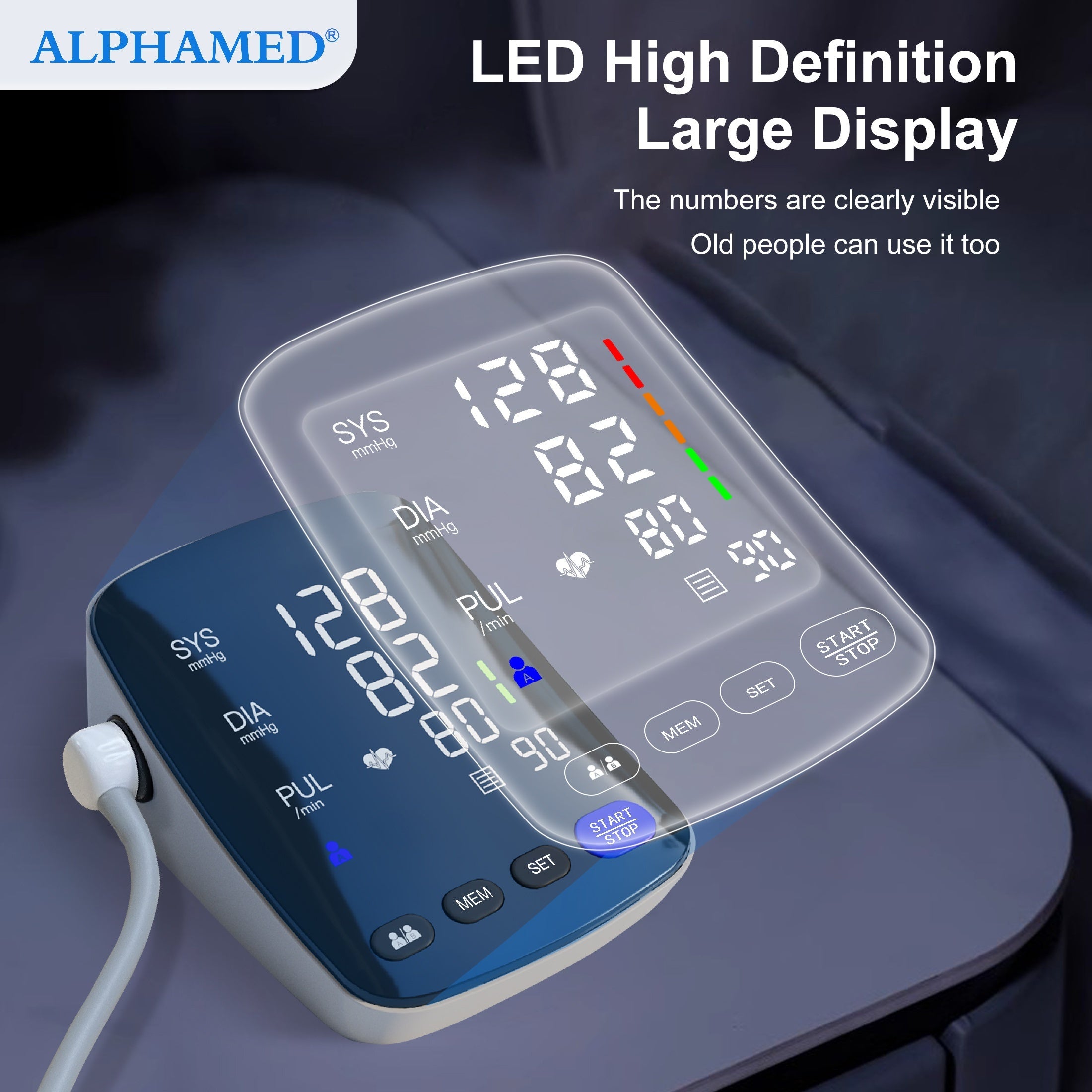 High-End LED Curved Screen Blood Pressure Monitor with Memory and Automatic Cuff