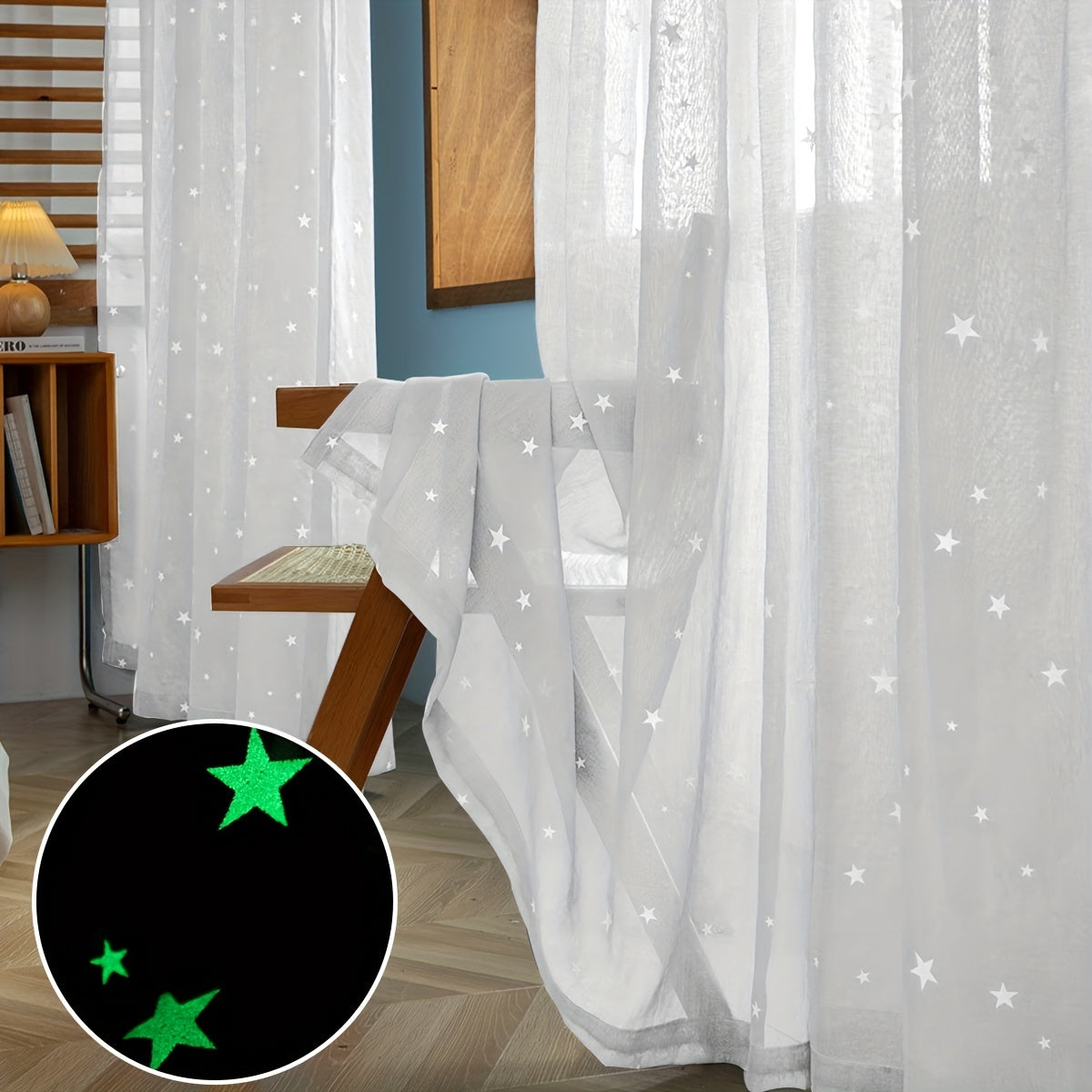 Pastoral Style Curtains with Luminous Star Pattern for Bedroom Living Room Office Kitchen