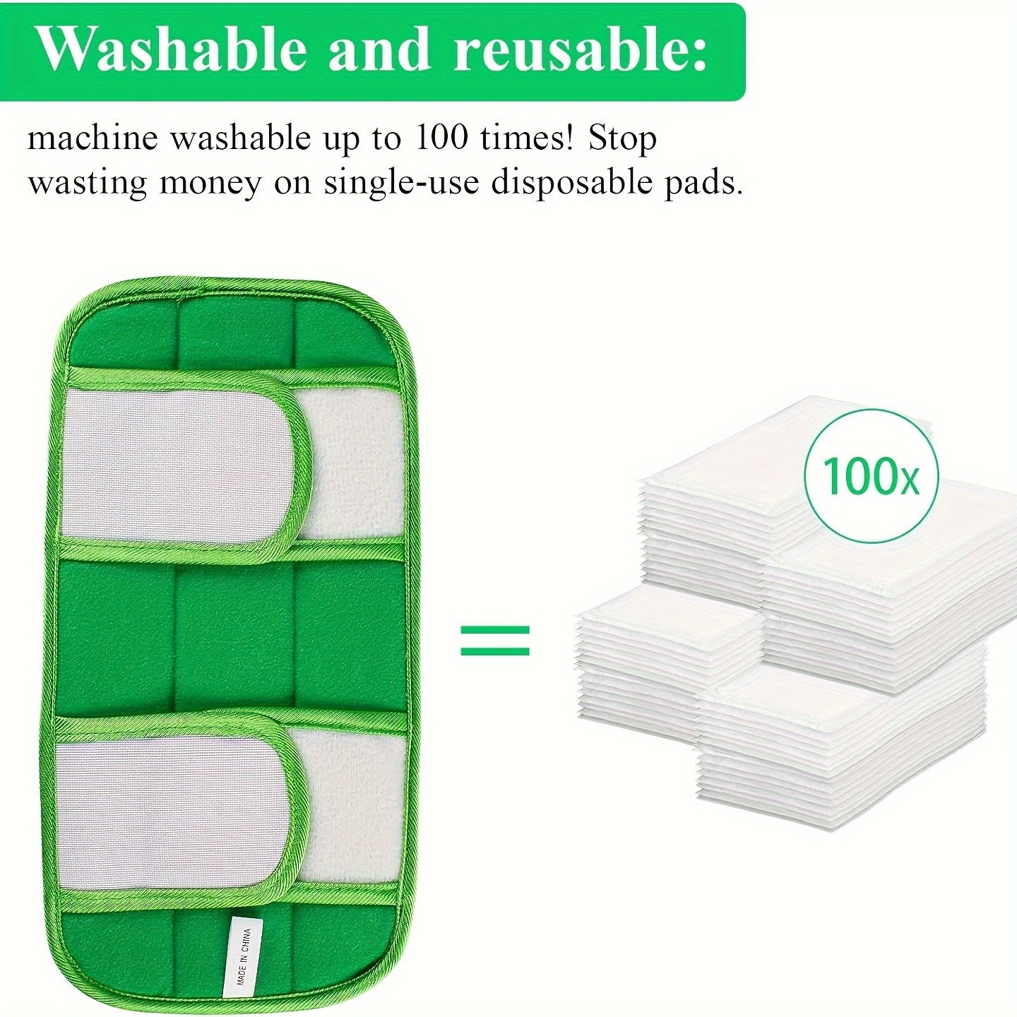 Set of 6 Reusable Microfiber Mop Pads for Wet or Dry Cleaning, 25.4-30.48 cm