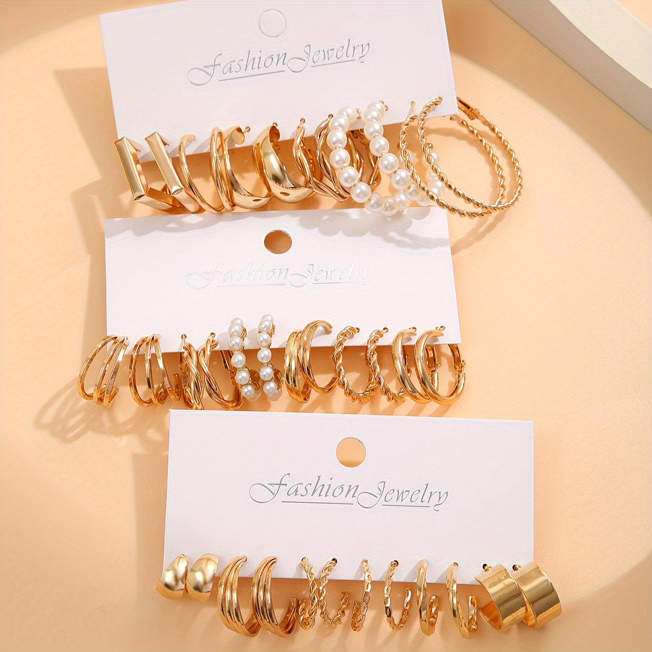 Set of 24/36/48 Elegant Geometric Wide Face Twisted Alloy Stainless Steel Earrings for Women