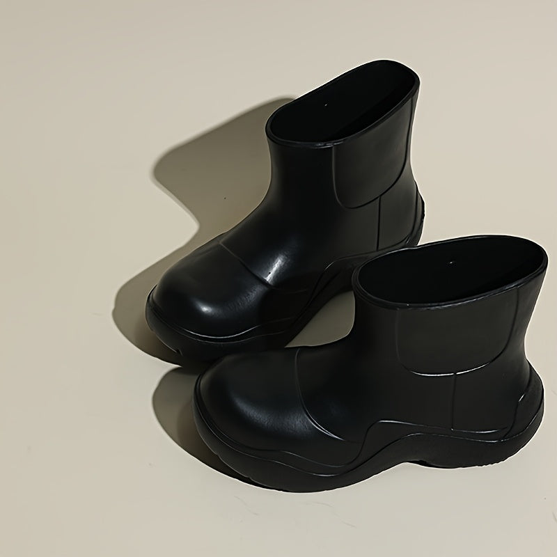 Women's Rain Boots Soft EVA Mid-Heel Slip-On Closed-Toe Waterproof Shoes