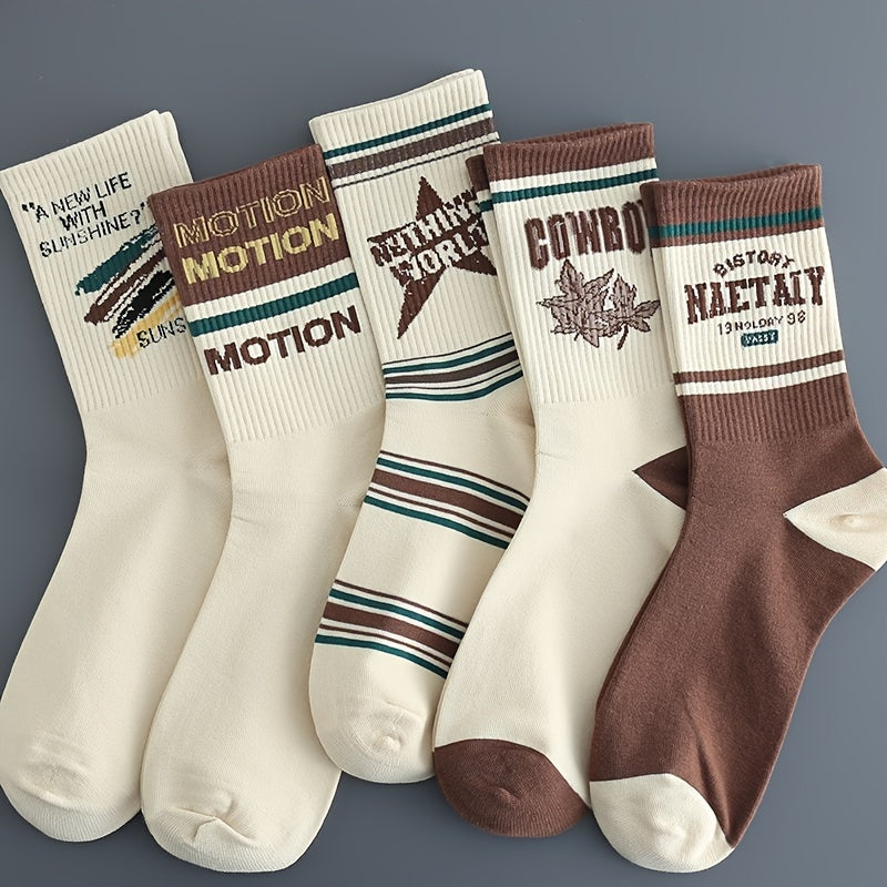 Men's Crew Socks 8 Pairs Retro Style Breathable Comfortable All Seasons