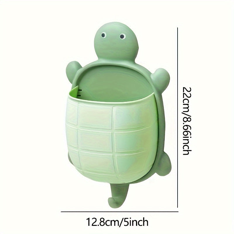 Turtle-Shaped Wall-Mounted Remote Control Holder with Self-Adhesive Storage for Bathroom and Makeup Organization