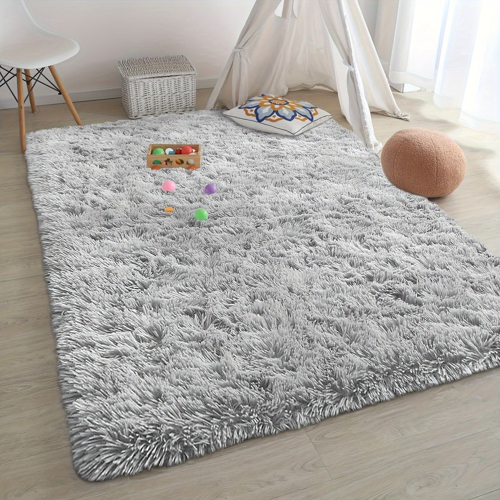 Alfombra de área shaggy gris claro de 160cm x 80cm, lavable a máquina, poliéster para dormitorio y sala de estar