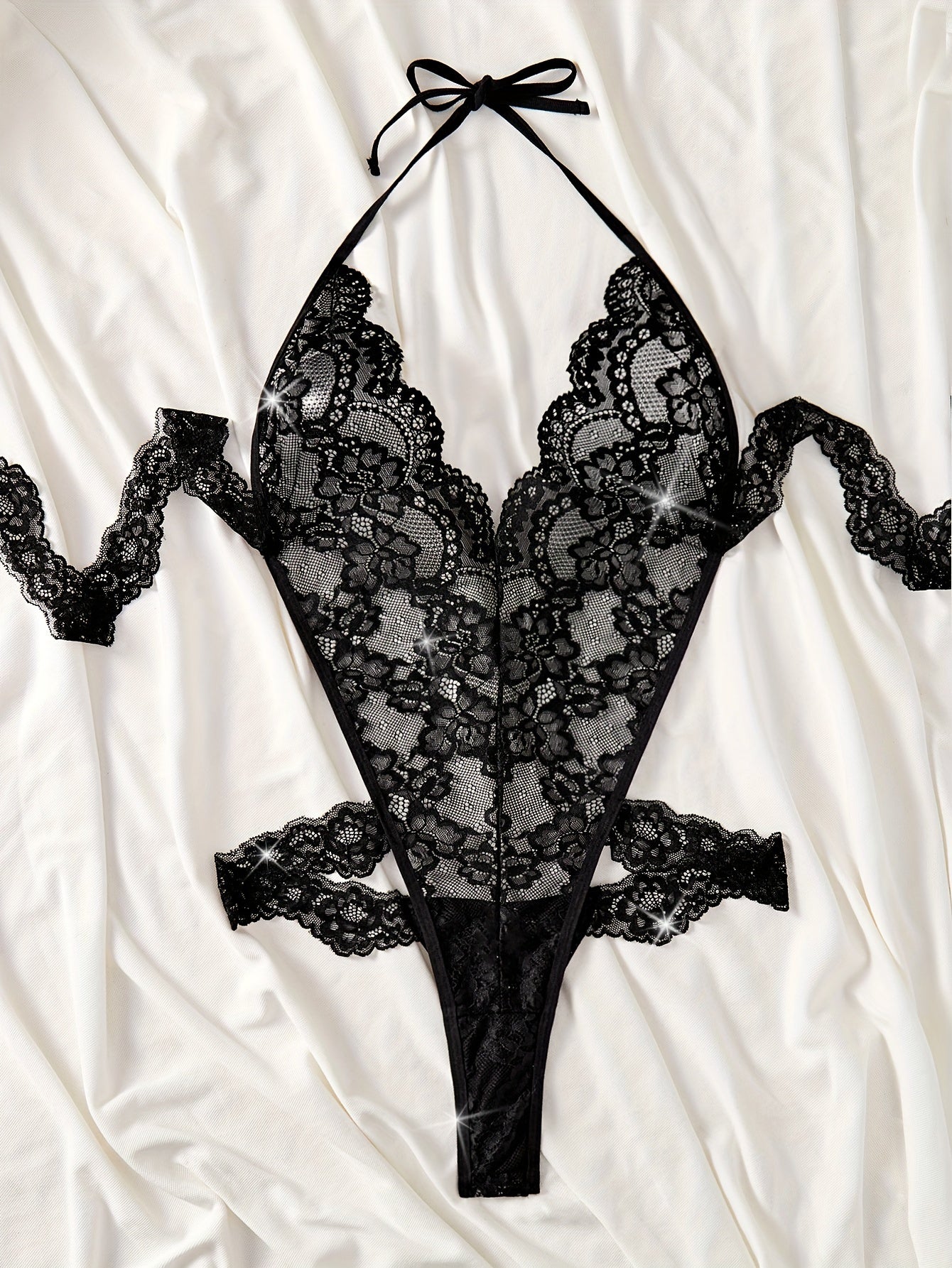 Women's Floral Lace Teddy with Halter Back Sexy Lingerie