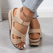 Women's Wedge Sandals Faux Cover Open Toe Floral Accents