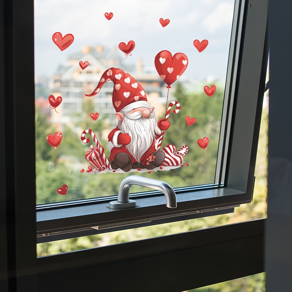 Valentine's Day Gnome and Heart Window Clings Pink Red Self-Adhesive Decor