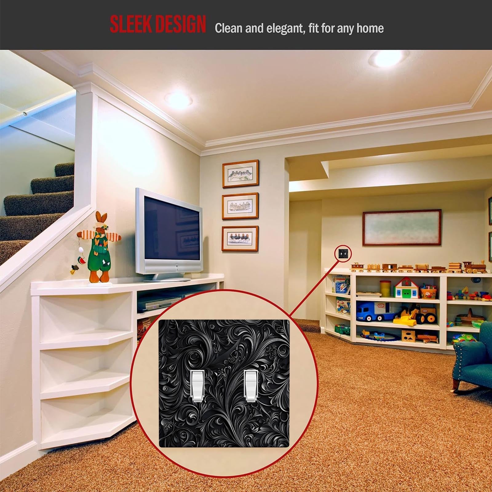 Black Flower Printed Switch Panel for Kitchens and Offices No Wiring Needed