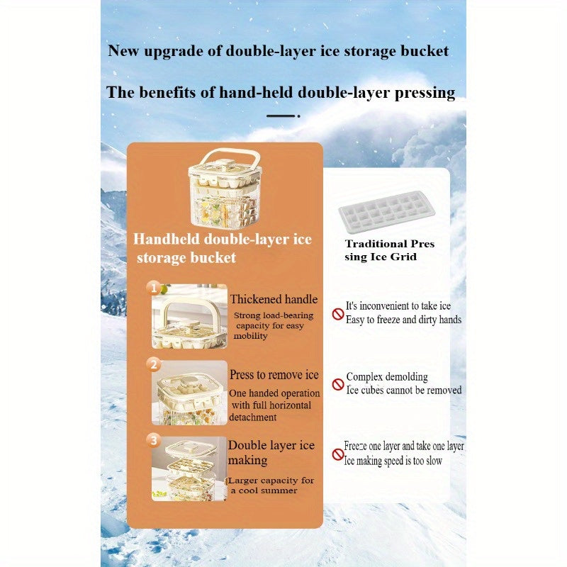 Large Capacity Ice Maker with 48 Grid, Portable Ice Bucket for Summer Use