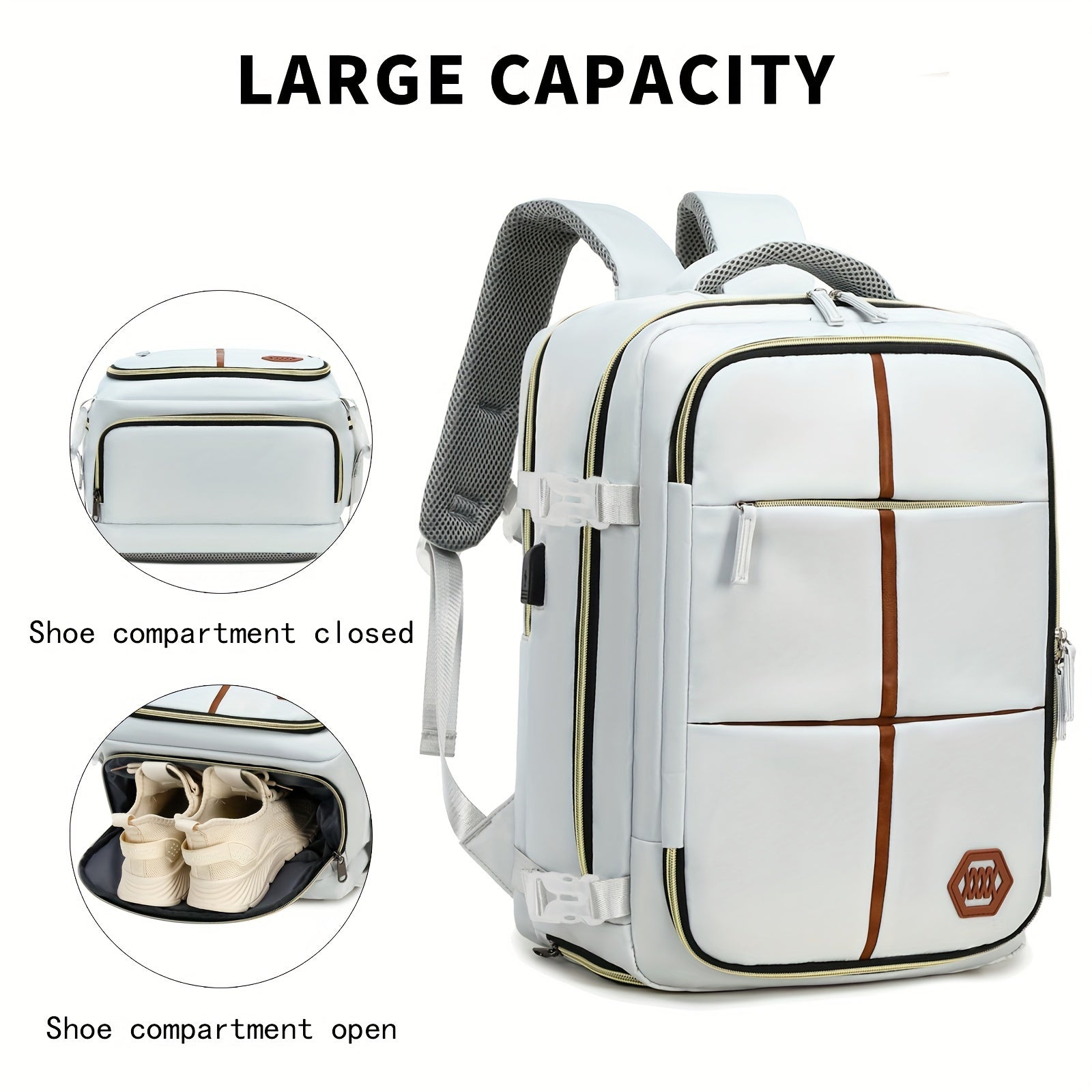 Unisex Travel Backpack with Shoe Compartment and Laptop Sleeve Polyester Grey