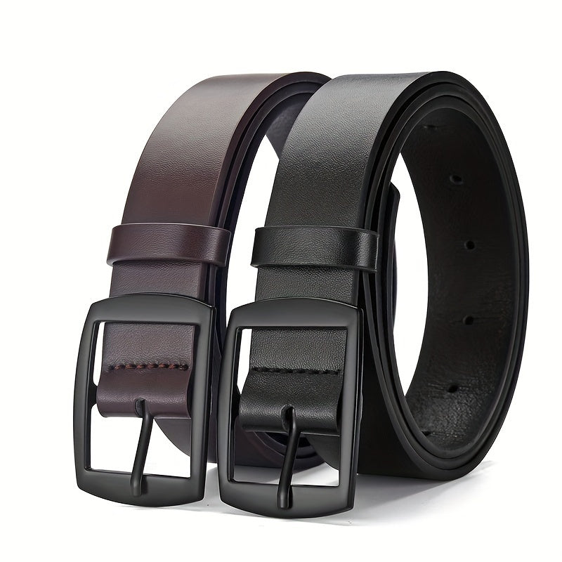 Men's Casual Faux Leather Belt with Square Alloy Buckle for Jeans