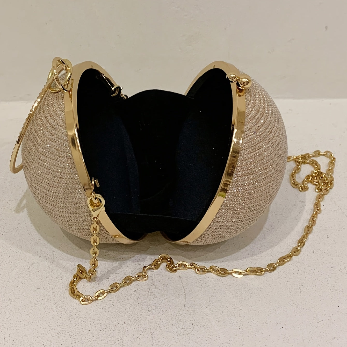 Glittery Evening Bag for Women with Fixed Shoulder Straps and Buckle Closure in Black Pink Gold Silver Grey