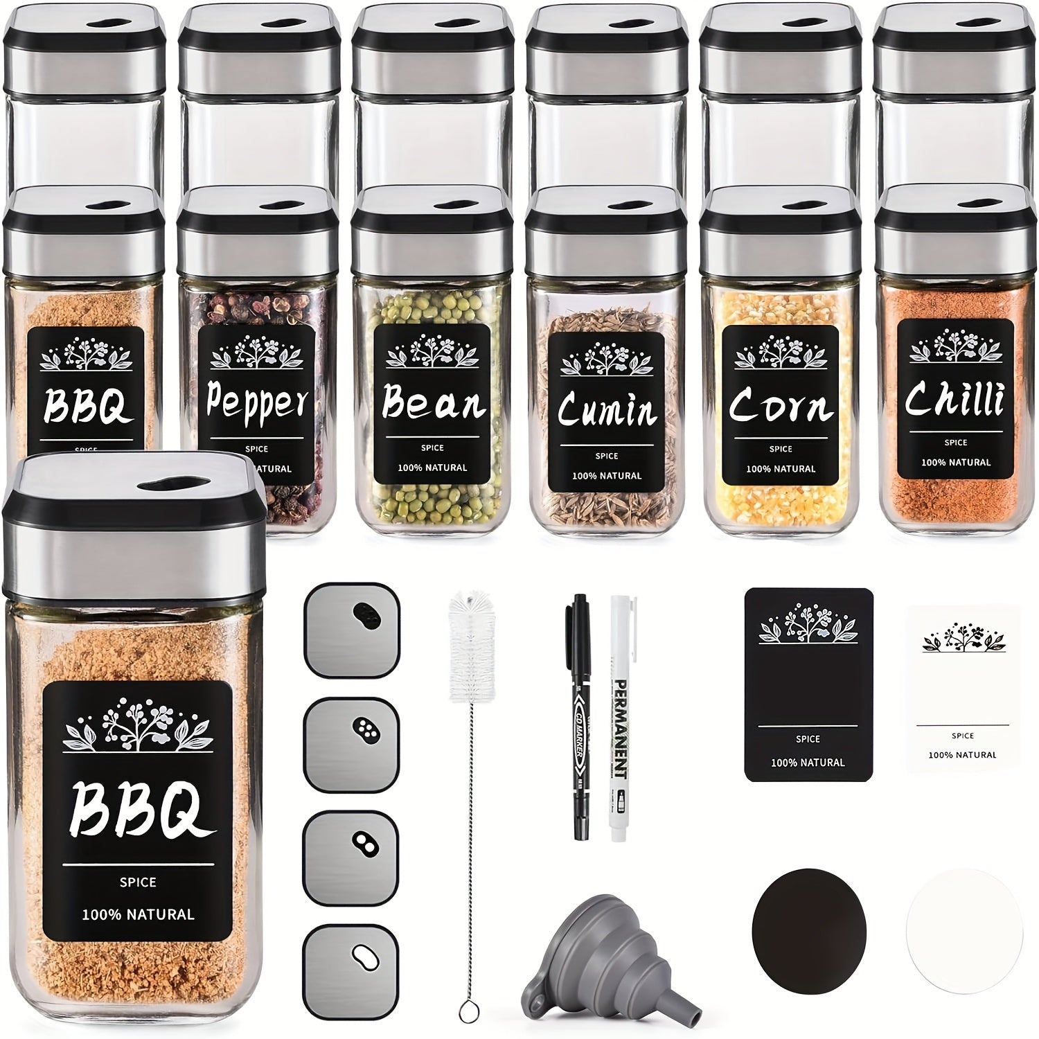 Katta tuzli idishlar 6, 12 yoki 24 ta to'plamlarda mavjud, shakar qopqoq qo'shimchalari, 120ml qalin shisha idishlar, zanglamaydigan po'latdan yasalgan burama qulflar va kumush saqlash qutisi bilan.