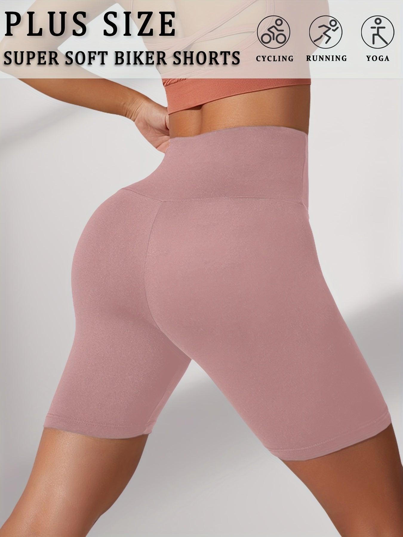 Plus Size Women's High Waisted Biker Shorts Stretchy Workout Yoga Athletic Shorts