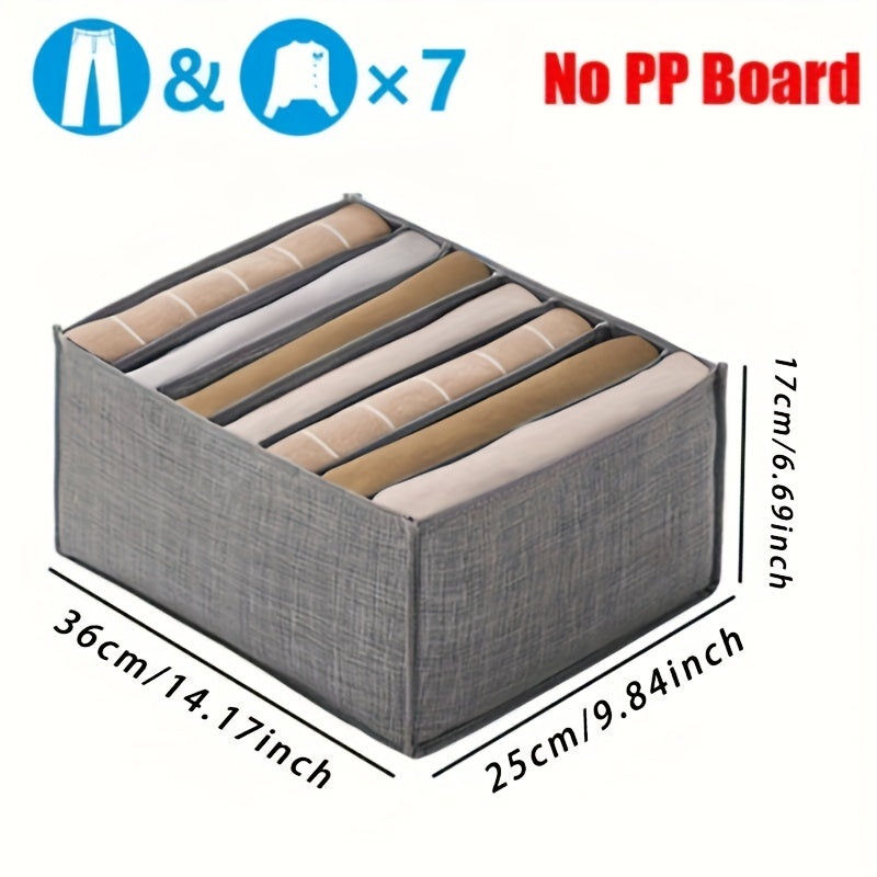 Foldable Clothing Organizer with 7 Compartments, Polyester Canvas, Transparent Mesh