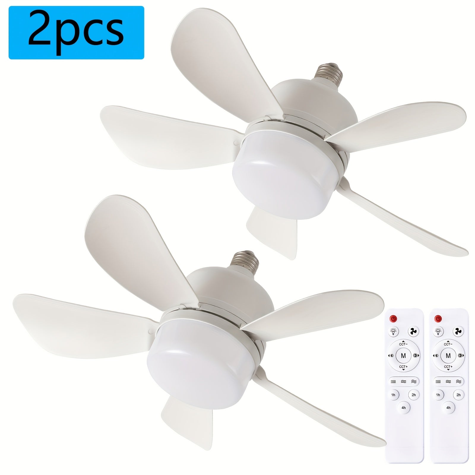 Set of 2 White Smart Ceiling Fans with LED Light, Remote Control, 3-Speed Adjustable