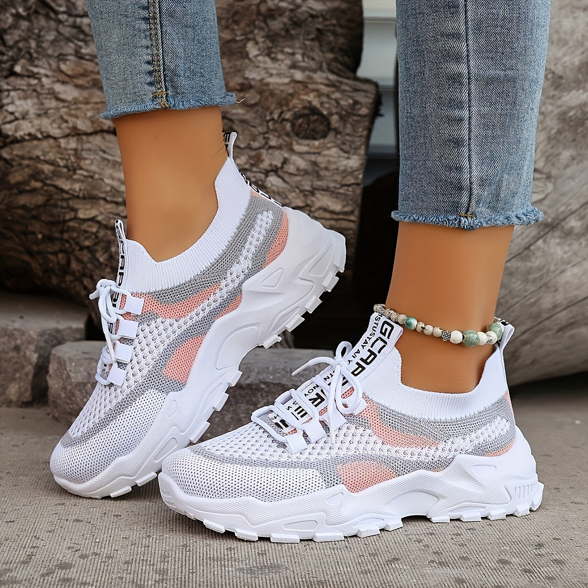 Women's Breathable Mesh Sneakers Low-Top Lace-Up Sports Shoes Light Blue White Gradient