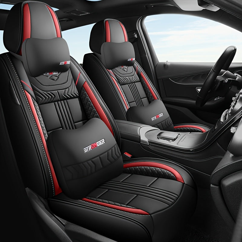 Universal PU Leather Car Seat Cover for Five-Seater Vehicles Full Coverage