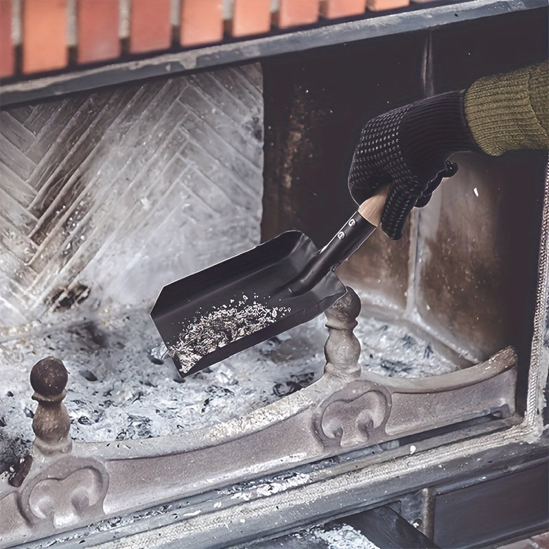 Fireplace Cleaning Kit with Metal Ash Shovel Brush Gloves 5 Pieces