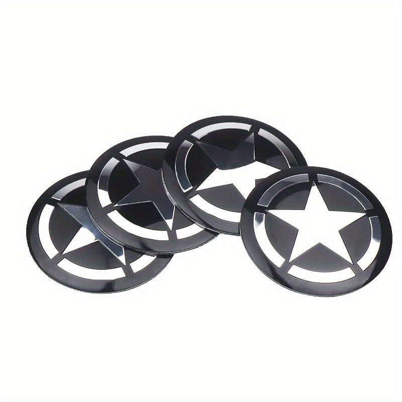 4Pcs Car Wheel Center Hub Covers Star Decal Stickers Black Steel