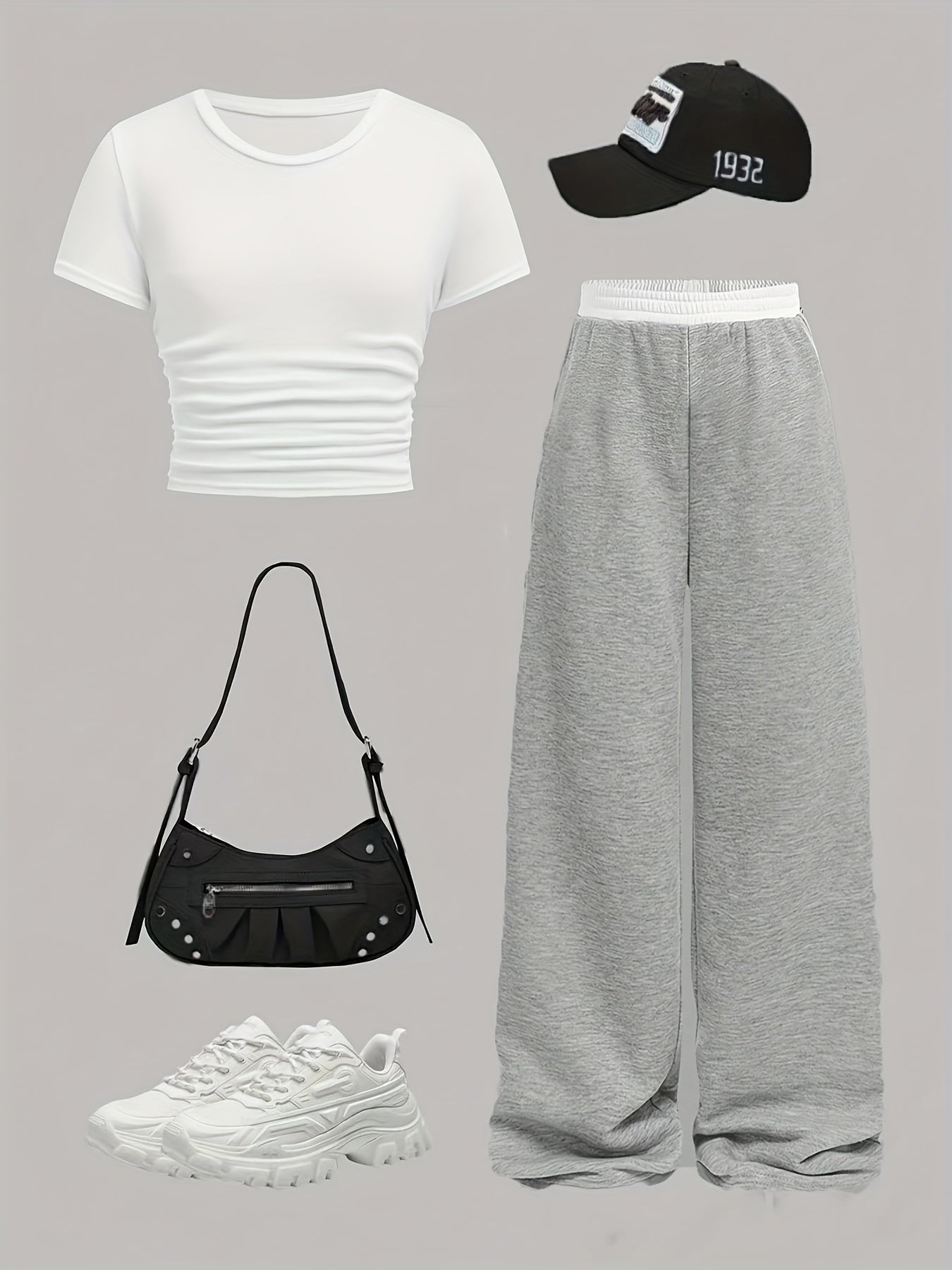 Katta qizlar uchun zamonaviy yon qirqimlar, bir xil rangdagi yuqori qism va to'g'ri oyoq shimlar bilan qulay bahor va yoz ko'rinishi.