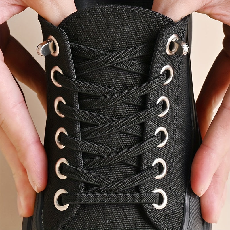 Unisex Elastic No-Tie Shoelaces Durable Rubber Blue White for Sneakers