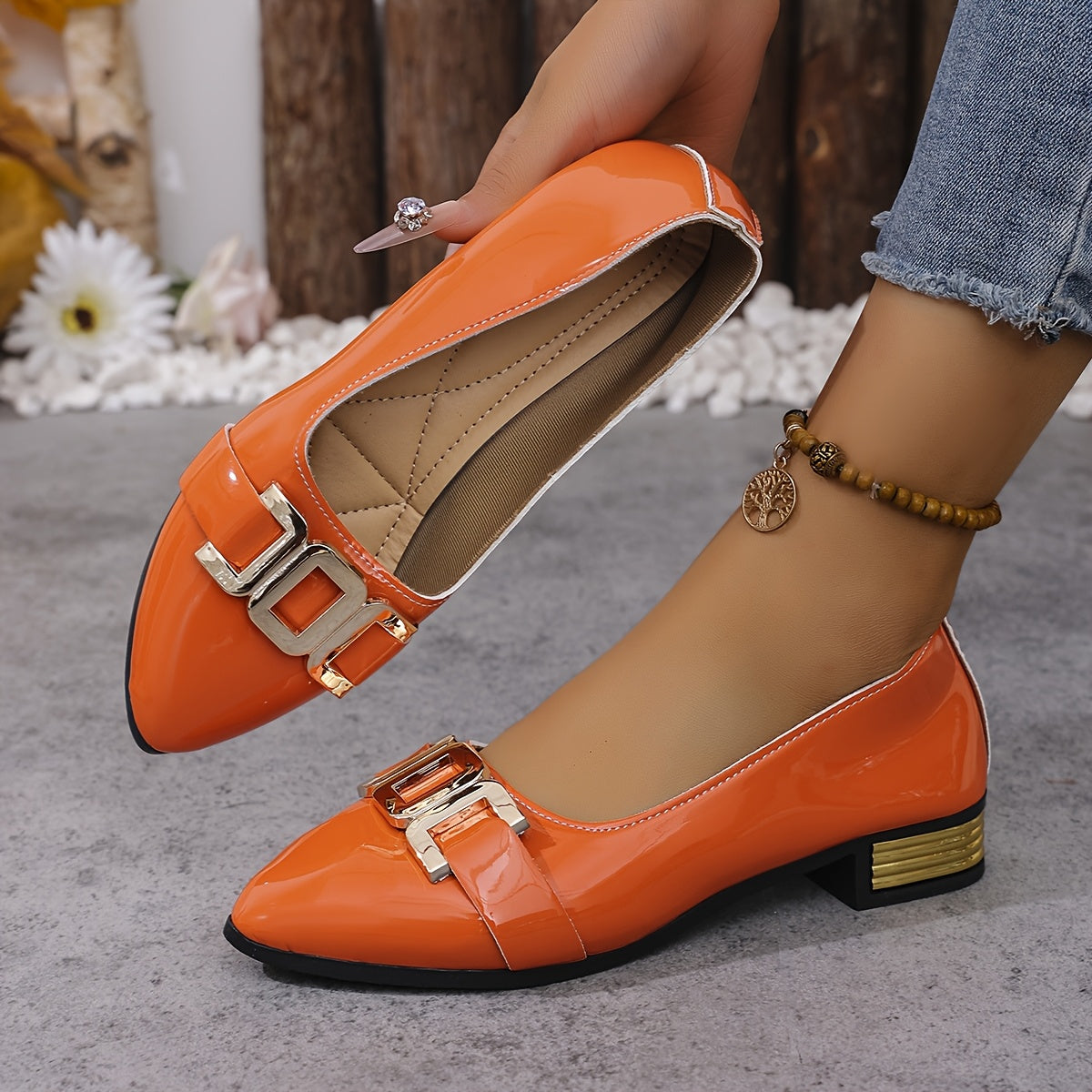 Women’s Slip-On Loafers White Metallic Accent Cushioned Sole Dress Casual