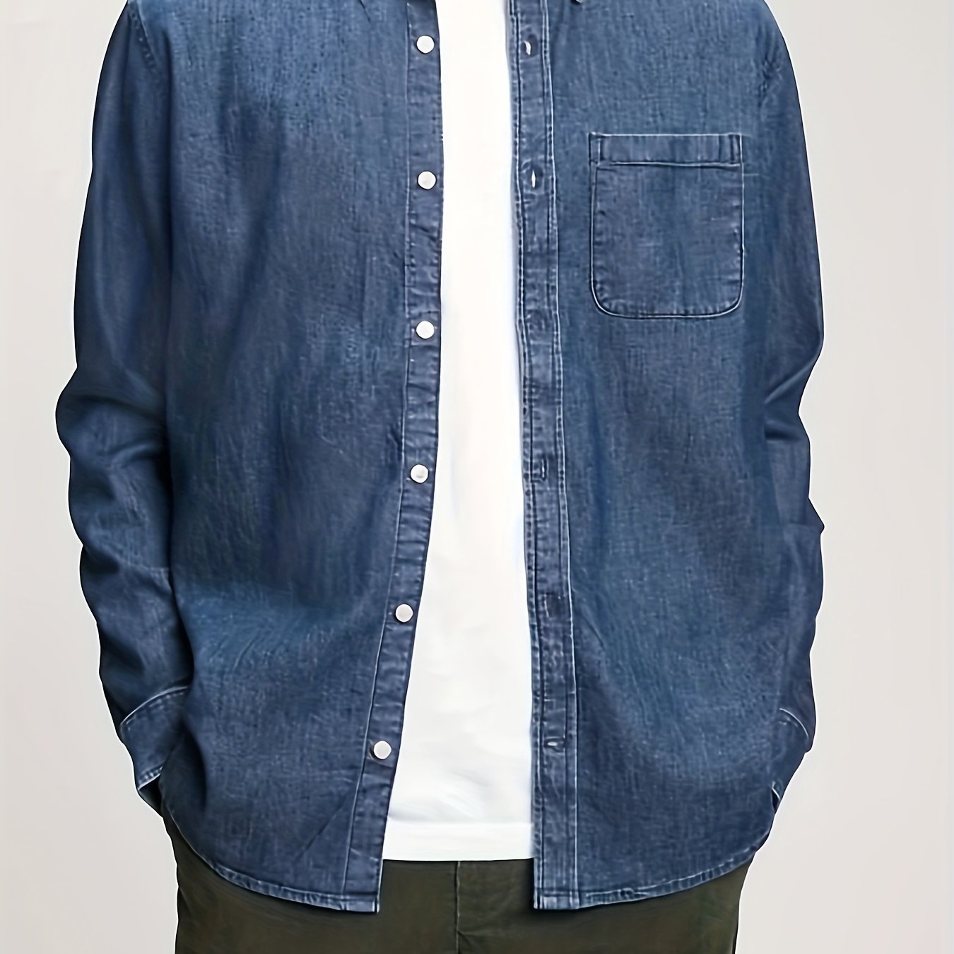 Men's Plus Size Solid Denim Shirt for Spring Fall Casual Woven Cotton