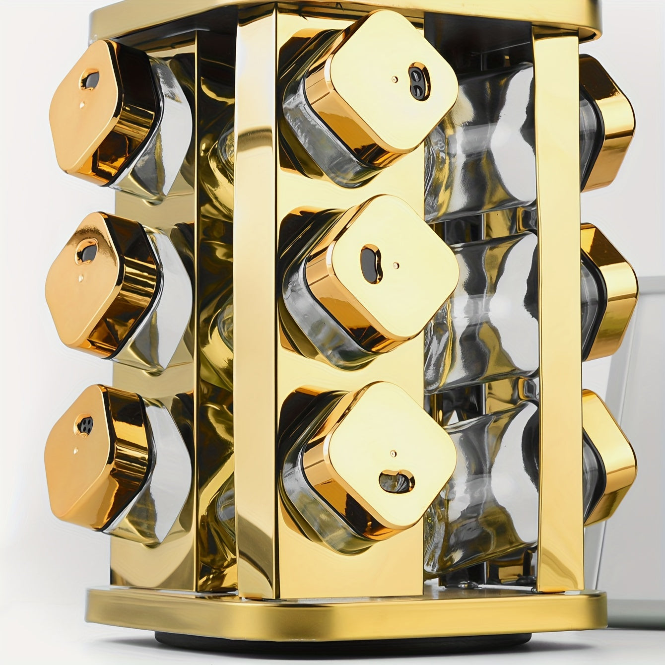 Iron Countertop Spice Rack Organizer with 12 Jars and Revolving Shelf