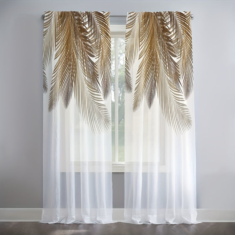 Yellow Feather Pattern Curtain Set of 2 for Bedroom Living Room Office Kitchen Window Treatment