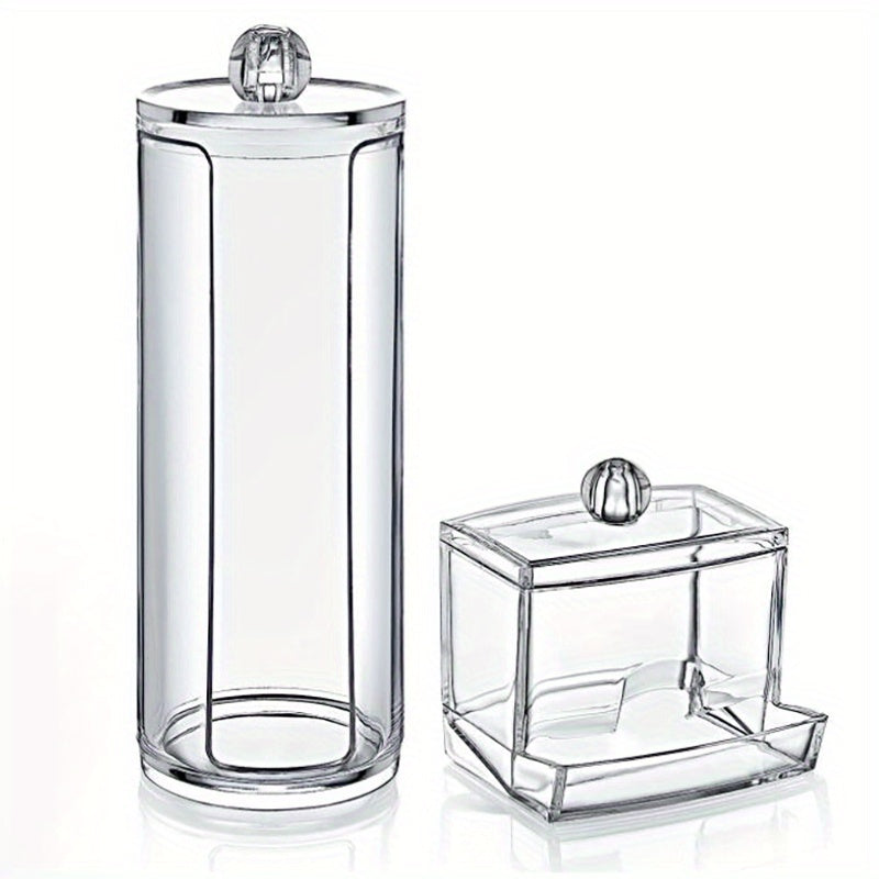 Juego de 2 frascos de almacenamiento transparentes para baño para bolas de algodón y bastoncillos