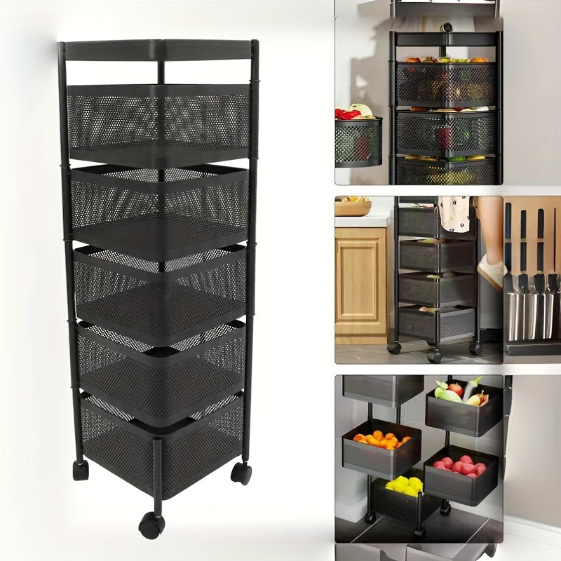 Yig'ish talab qilinmaydigan metall aylanuvchi saqlash aravachasi, 4-qavatli ochiq to'rli savatchalar bilan. Oshxona, ofis yoki uy uchun g'ildirakli aylanuvchi yordamchi arava. Elektr energiyasi yoki batareyalar talab qilinmaydi.