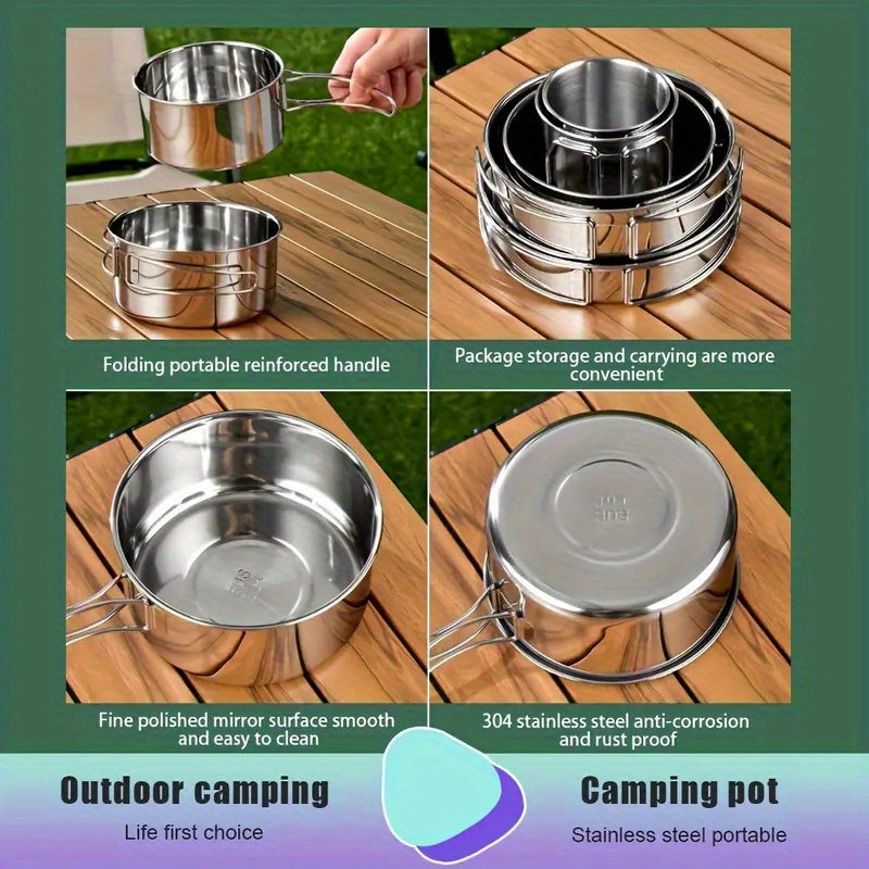 Stainless Steel Camping Cookware Set with Pots Pans Cups and Storage Bag