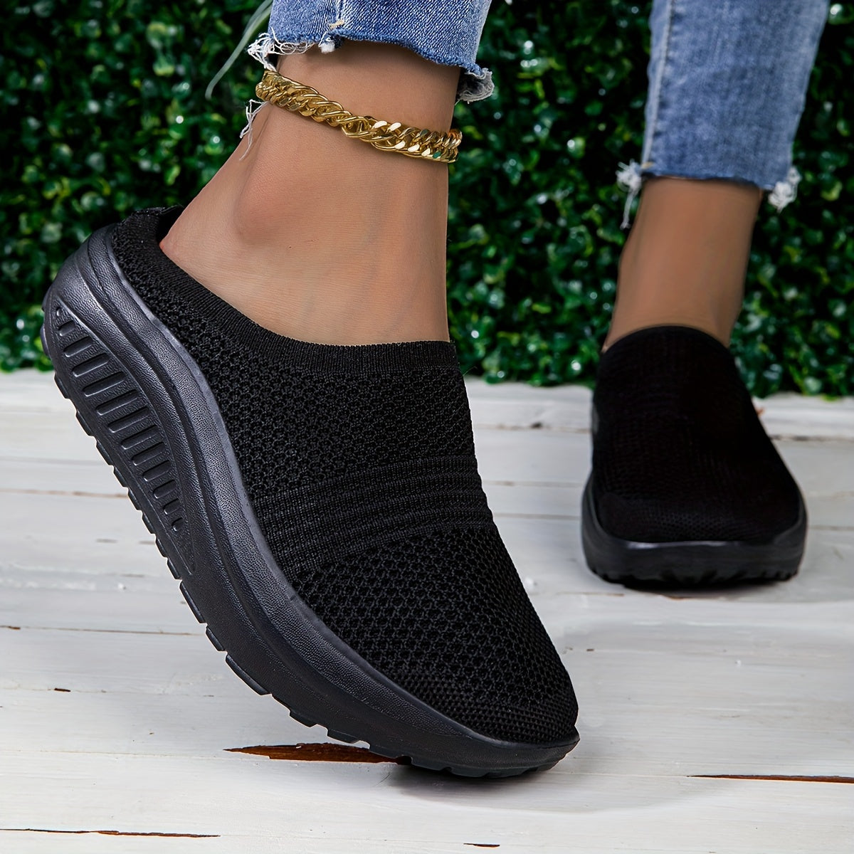 Ayollar uchun nafas oluvchi mato slip-on shlyapki, kundalik va barcha mavsum uchun poyabzal