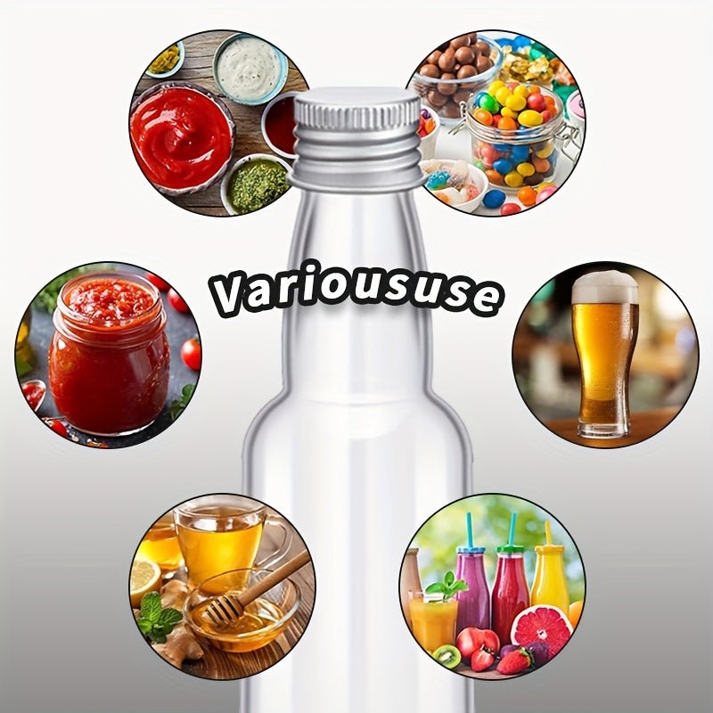 Set of 24 Reusable PET Plastic Juice Bottles 60ml 100ml 150ml with Lids and Funnel