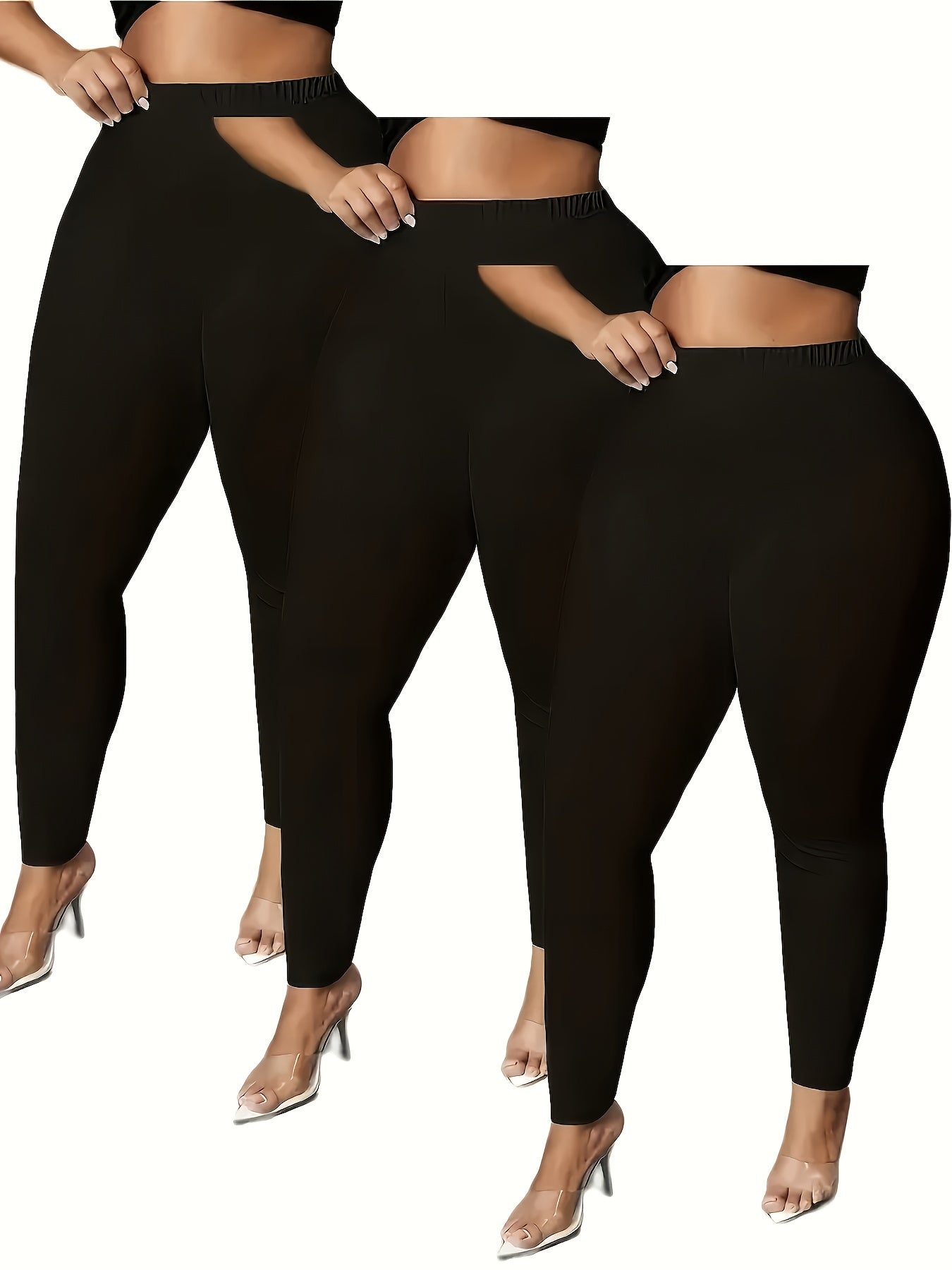Plus Size Women's High-Waisted Yoga Leggings Black Stretchy Tummy Control Activewear