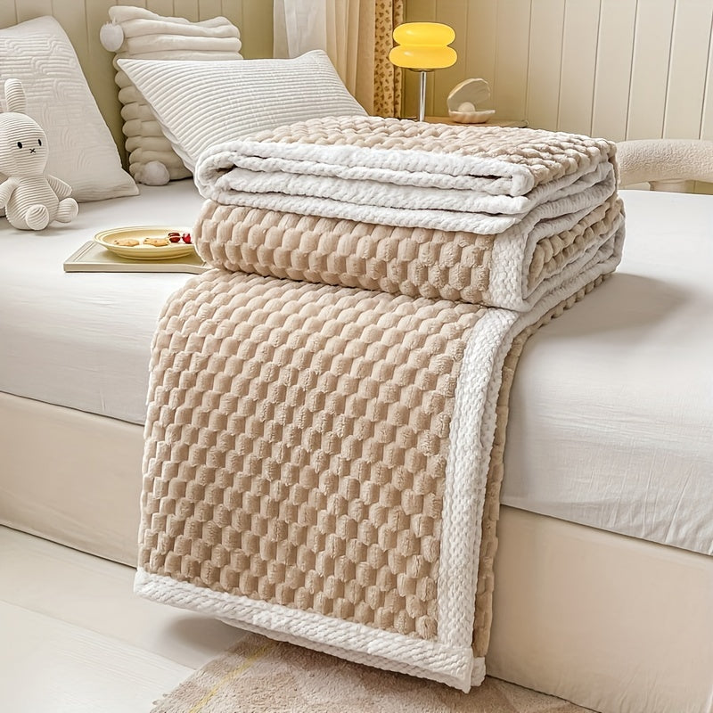 Flannel Throw Blanket with Jacquard Pattern Microfiber Cozy Sofa Bed Lavender Purple