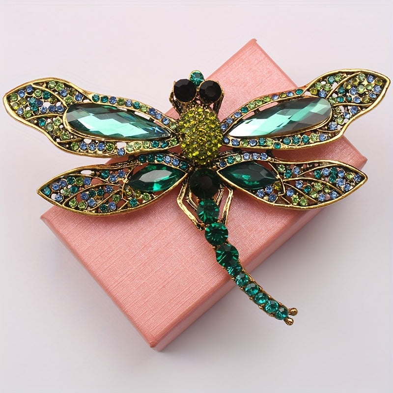Vintage Silver Crystal Dragonfly Brooch for Women