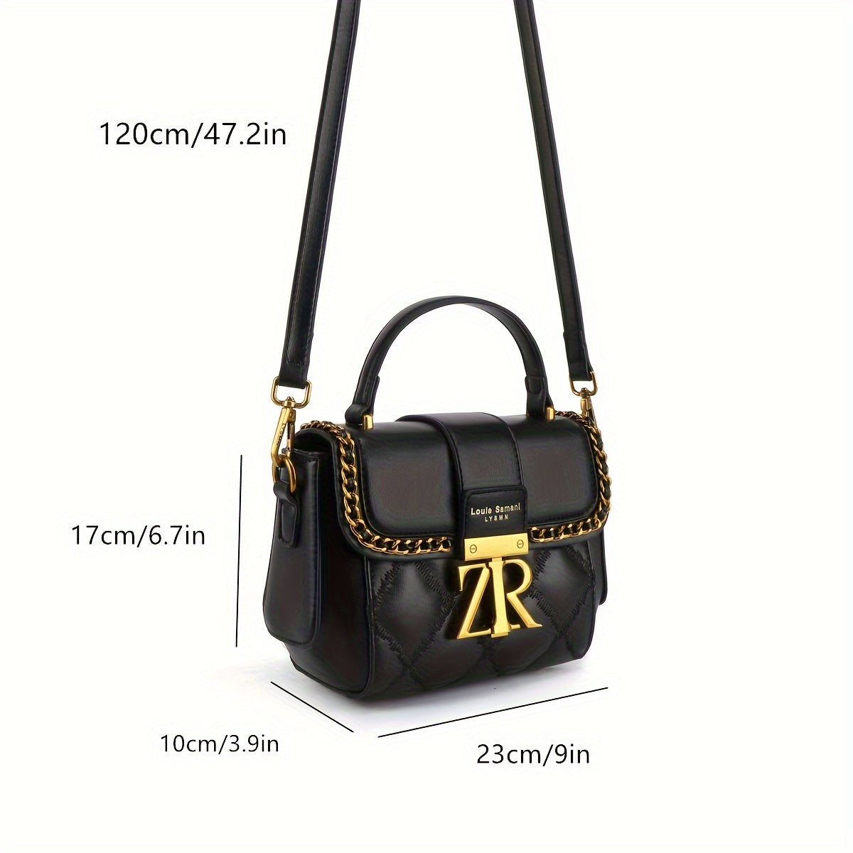 Women's Black Quilted Crossbody Bag with Metal Decor and Leather Lining