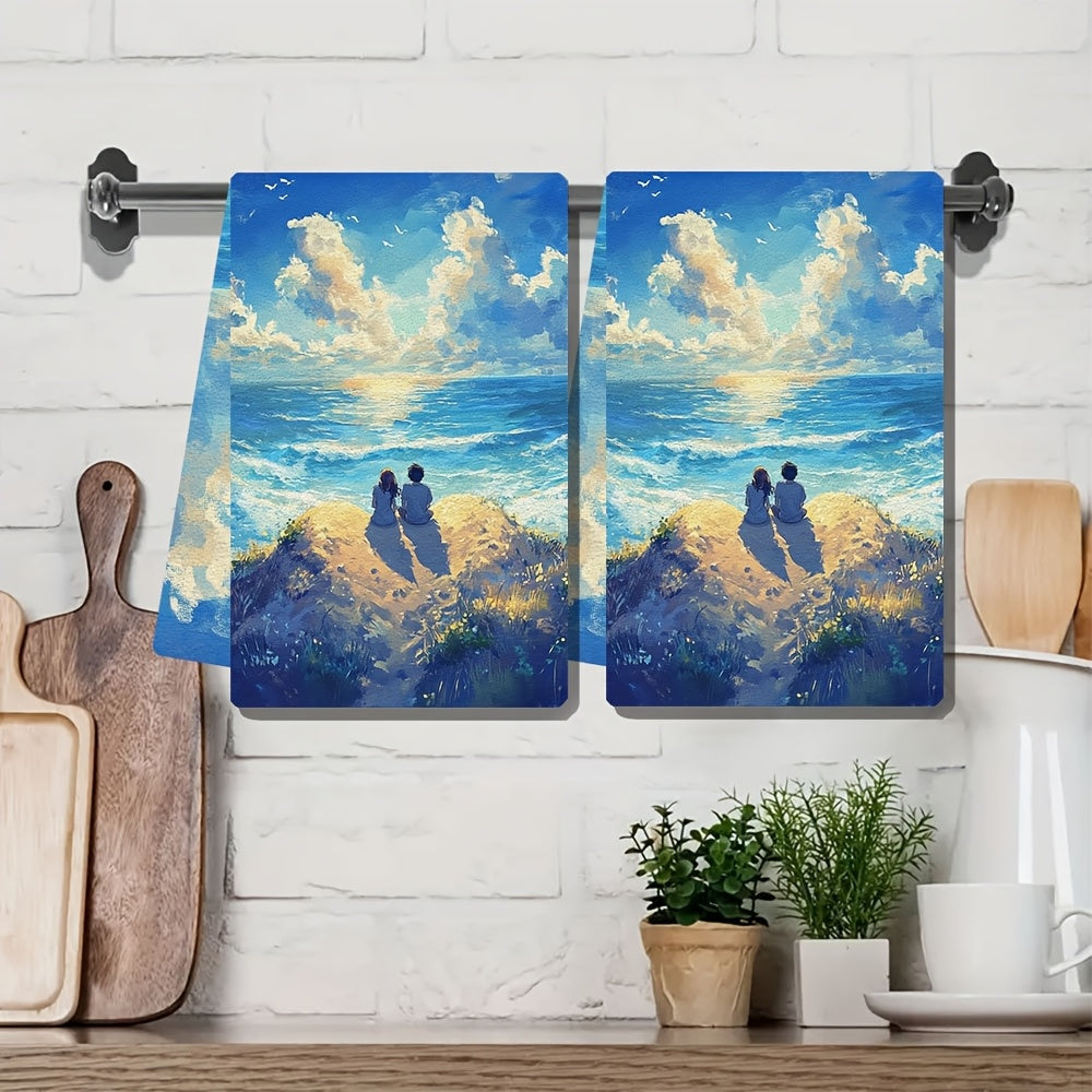 2 ta Ultra-Soft yuvuvchi oshxona sochiqlari, Anime juftligi, yurak, qum tepaligi, 40x60 sm