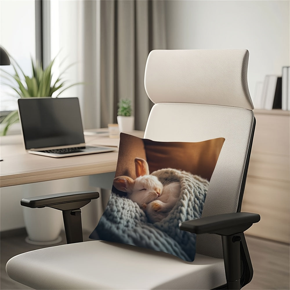 Reversible Christmas Bunny Pillowcase Polyester Cushion Cover for Home and Office