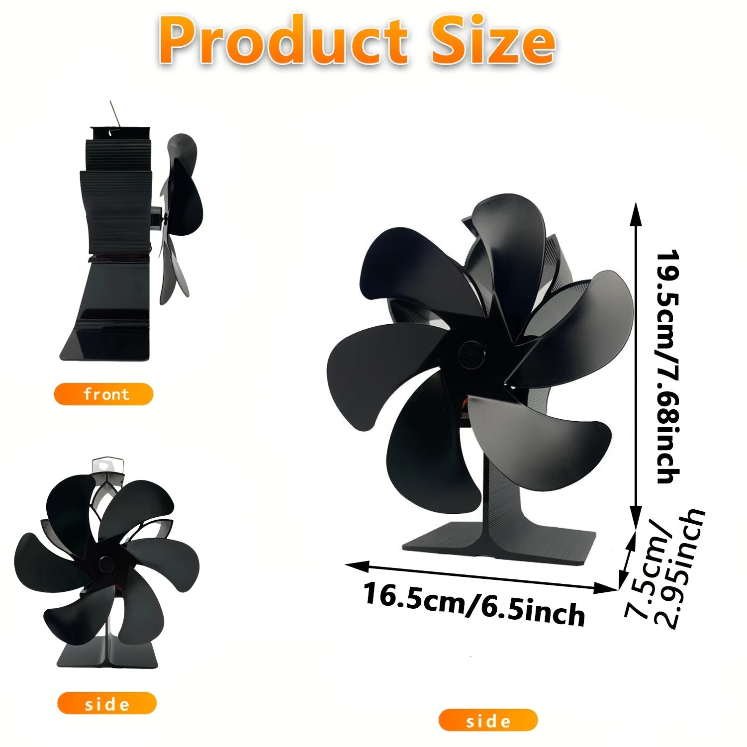 Black Eco-Friendly Stove Fan with 6 Blades Heat Powered Self-Starting