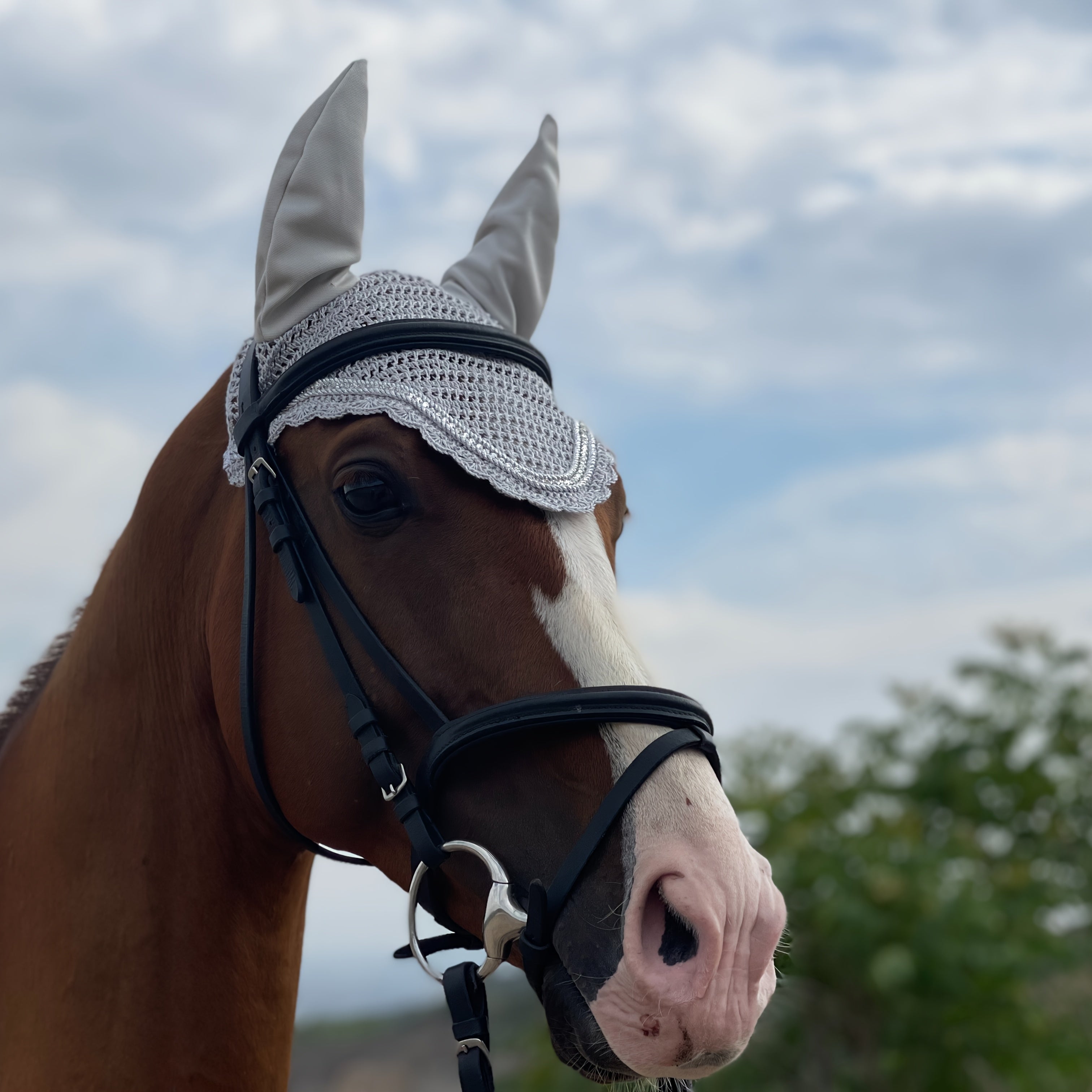 3D Sparkly Knitted Horse Ear Covers Spandex with Glitter Design