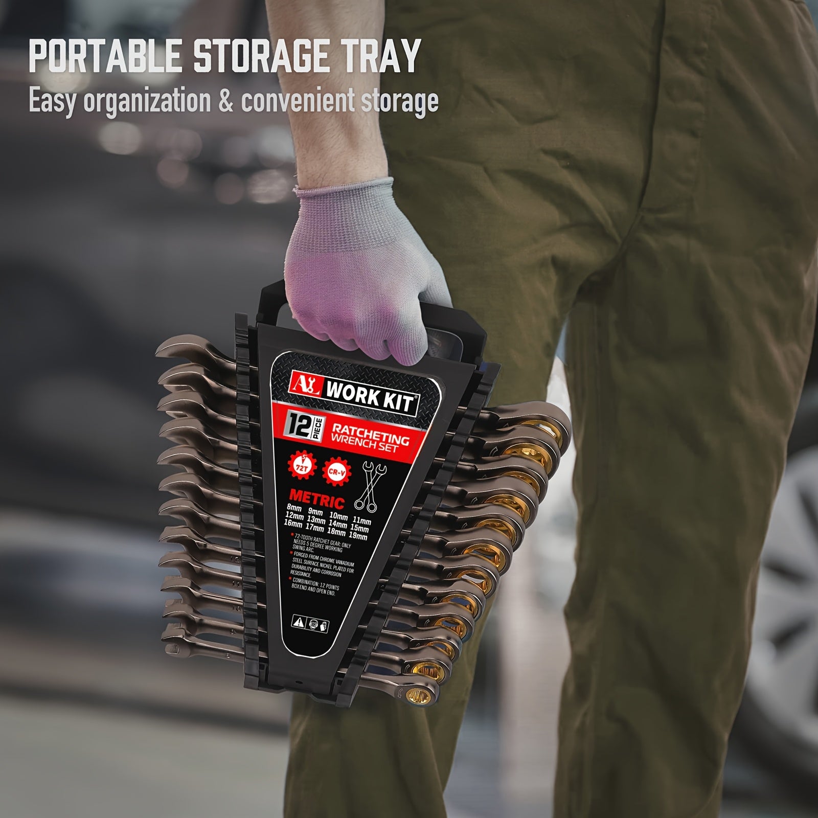 12-Piece Metric Ratcheting Combination Wrench Set 8mm-19mm Chrome Vanadium Steel